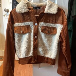 SHEIN Brown and Cream Teddy Jacket